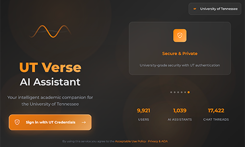 UT Verse AI Assistant interface with brown background.